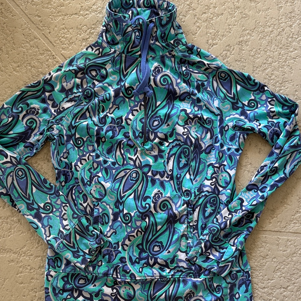 Coolibar Turquoise Navy White Printed Sun Protection Jacket